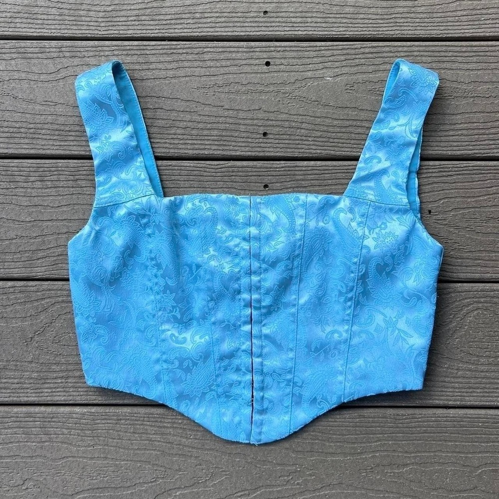 Princess Polly Blue Jacquard‎ Corset Top Size US 8 Preppy Fairy